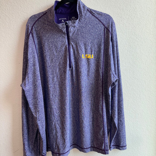 Louisiana State University (LSU) purple 1/4 Zip long sleeve Pullover shirt by Antigua