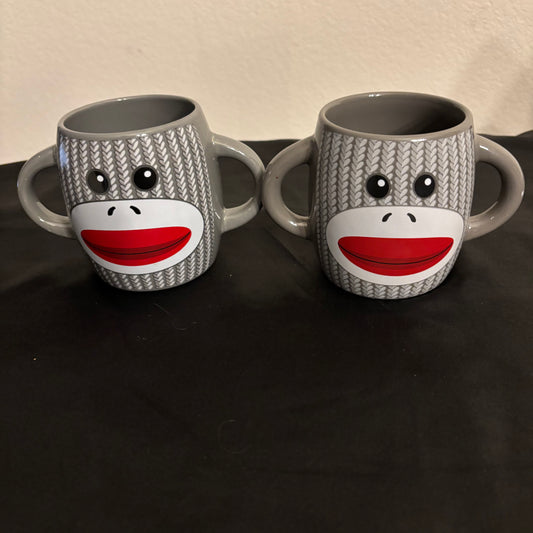 SOCK Monkey Gray mugs set of 2