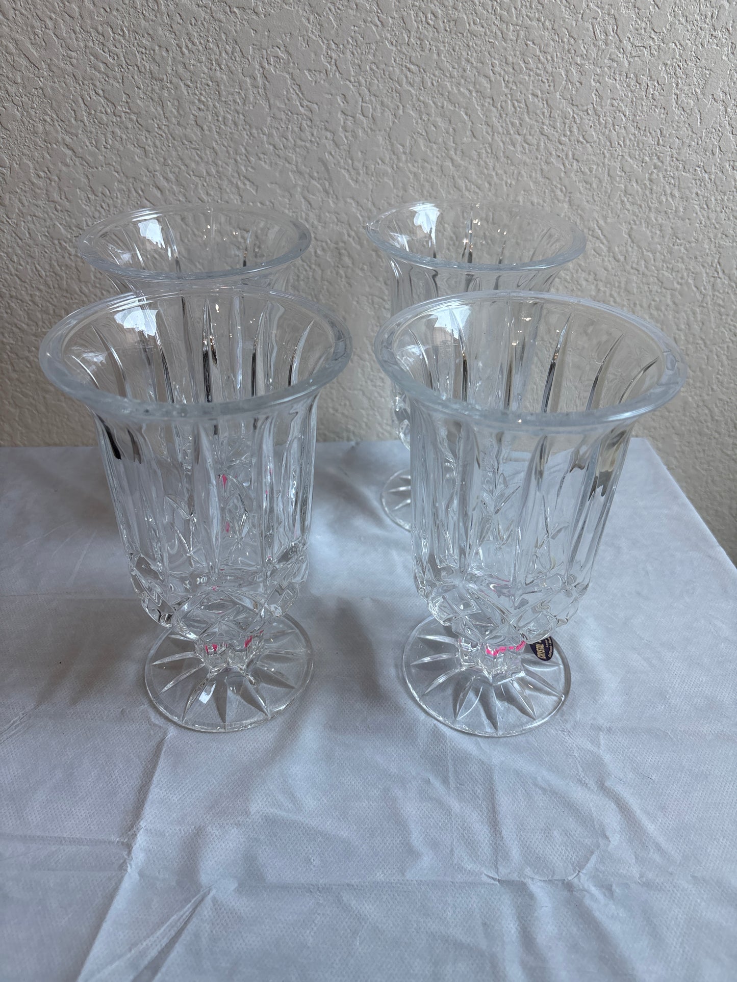 ST George Crystal Pedestal Vase Glasses (4 Count) 7" Vintage