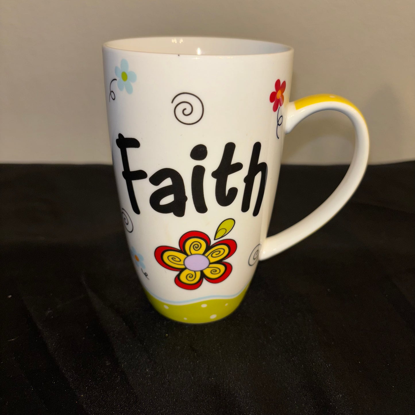 White multicolor, ceramic coffee mug “ faith with God, all things are possible”