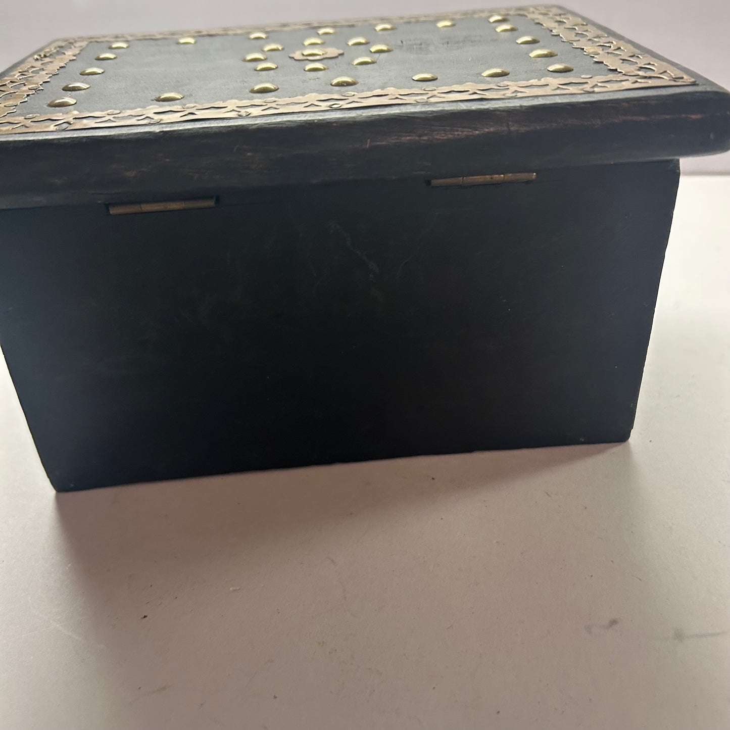 Wood Black & Gold beaded Decorative Trinket Storage Box 4x7”