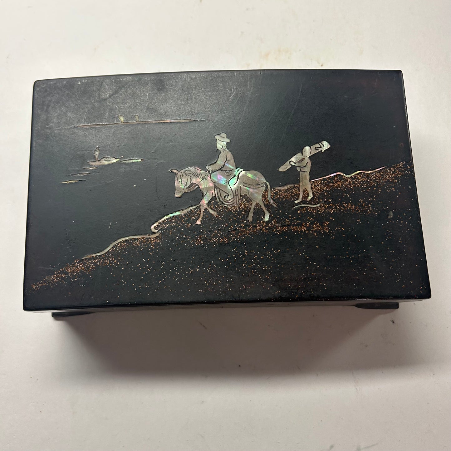 Oriental Cowboy &Friend Jewelry/Trinket Storage Box 2x7”