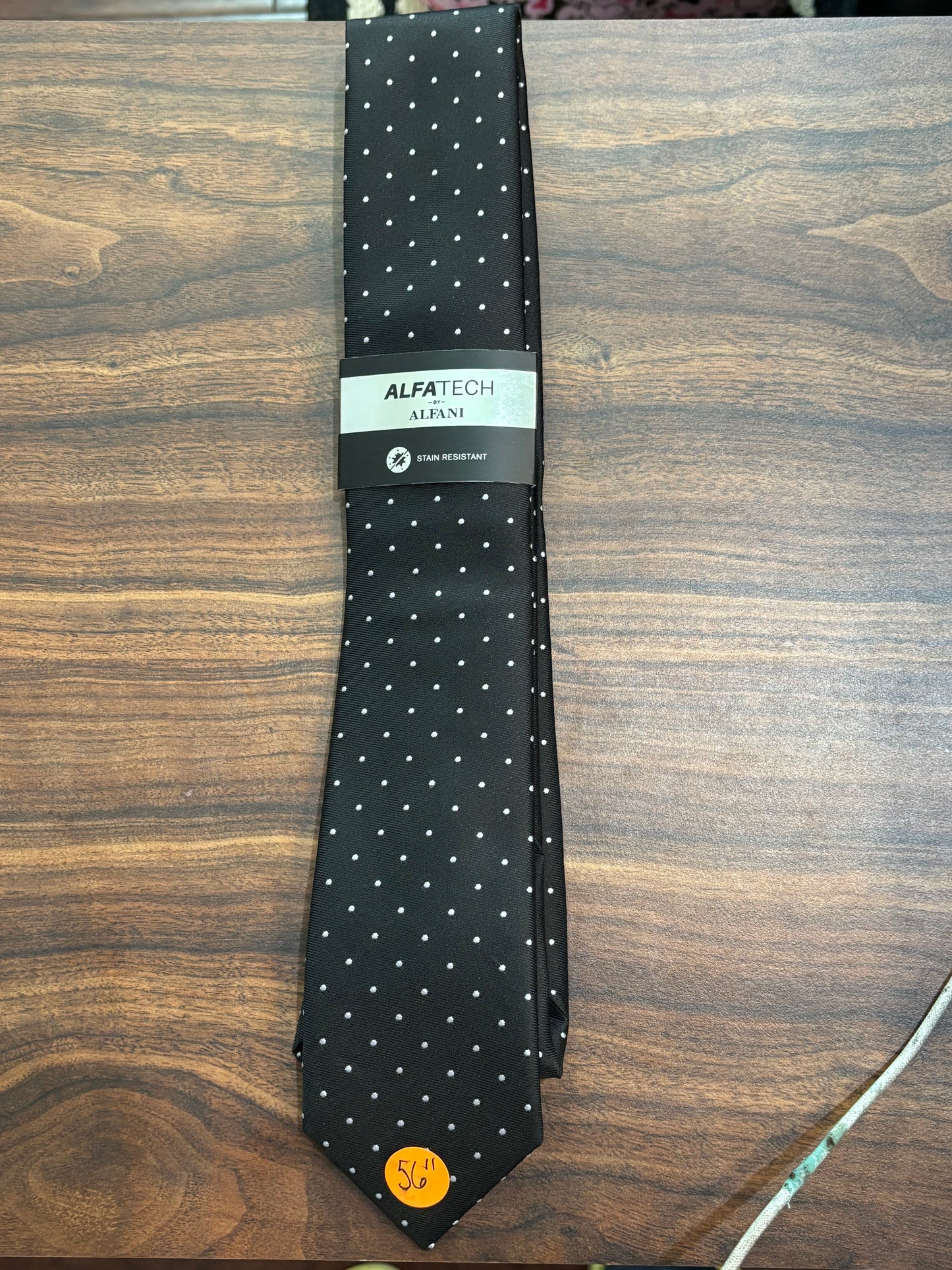 ALFANI ALFATECH Stain Resistant Black polkadot Tie w/ White Dots 100% Polyester
