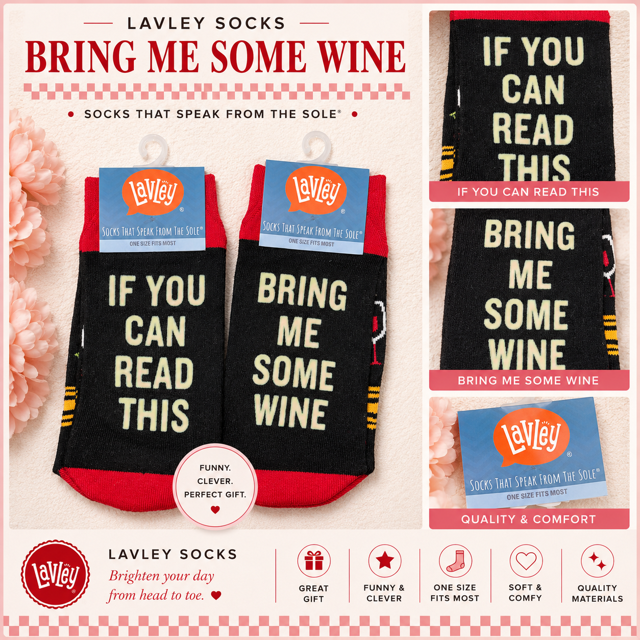 Lavely No Slip Socks. Wine Themed