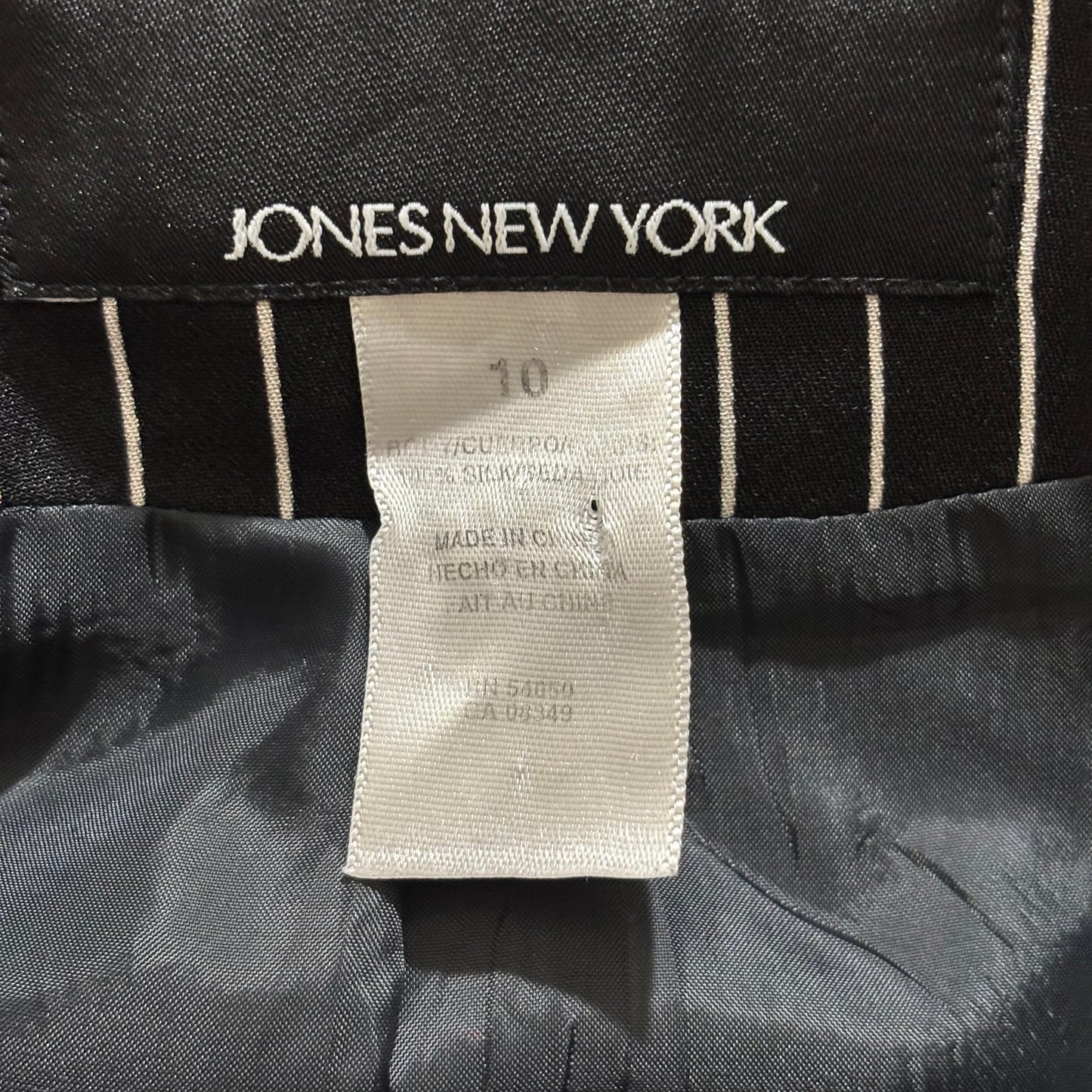 Jones NewYork Black White Striped Womens Blazer Size 10