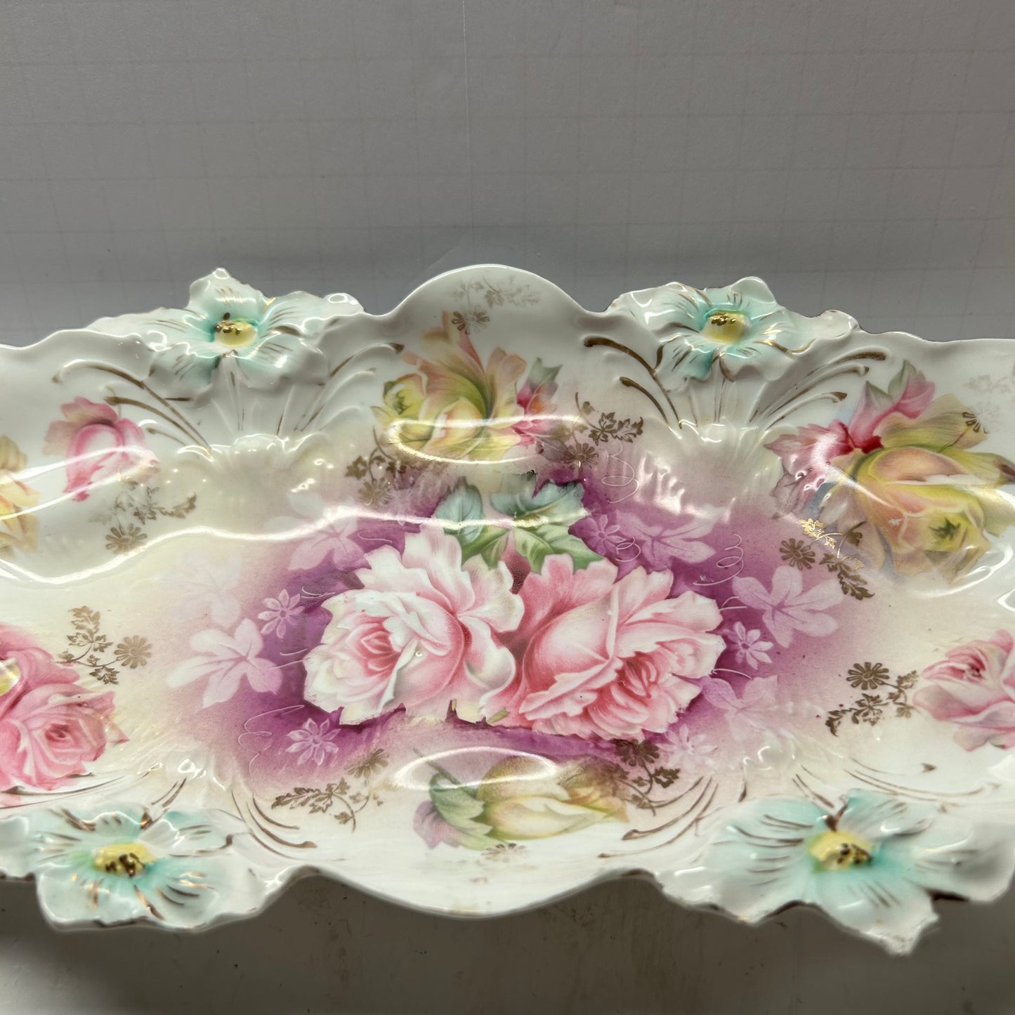 White Decorative Plate w/ Flower Designs Vintage