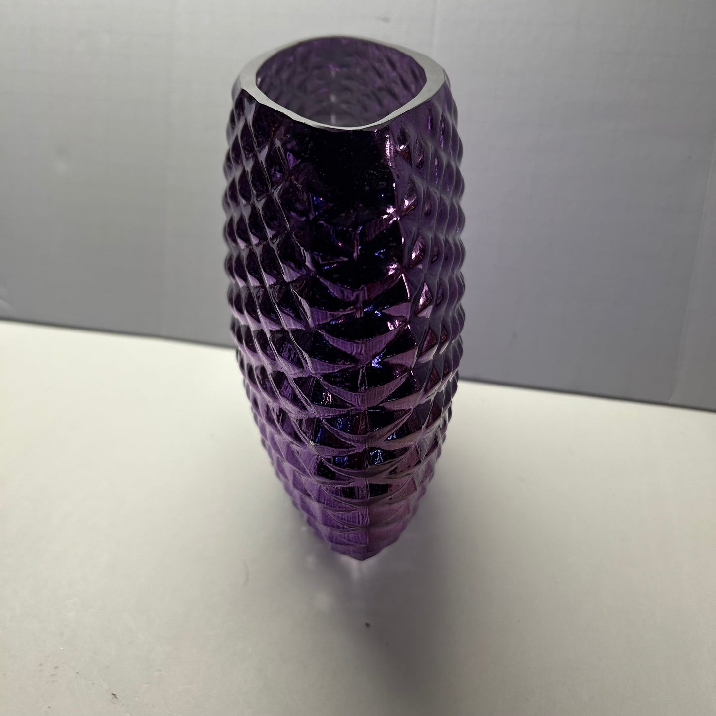 Purple Glass Vase w/ Diamond Design