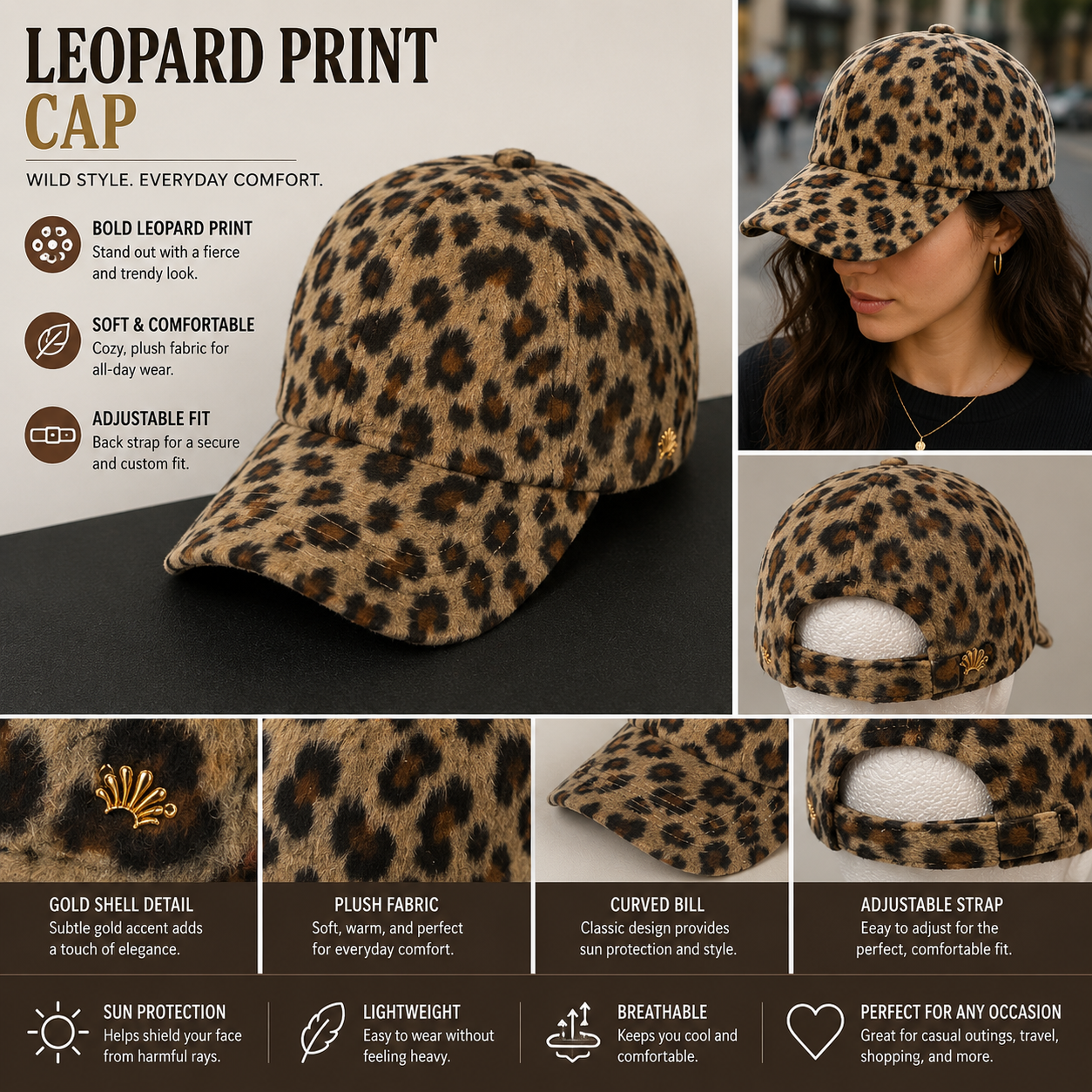Leopard Pattern Cap for Women
