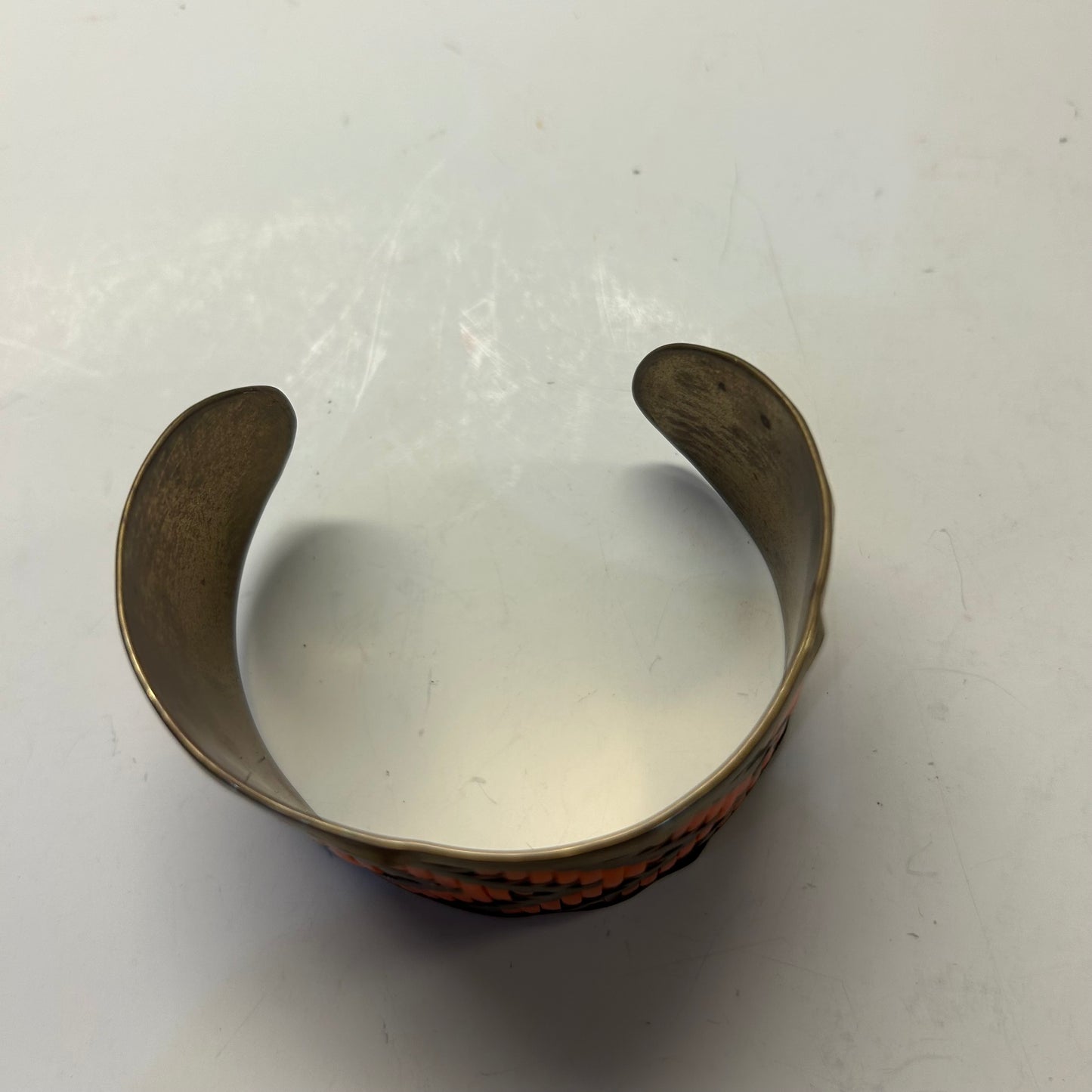 Vintage Orange Chevron Design Brass Bangle Bracelet