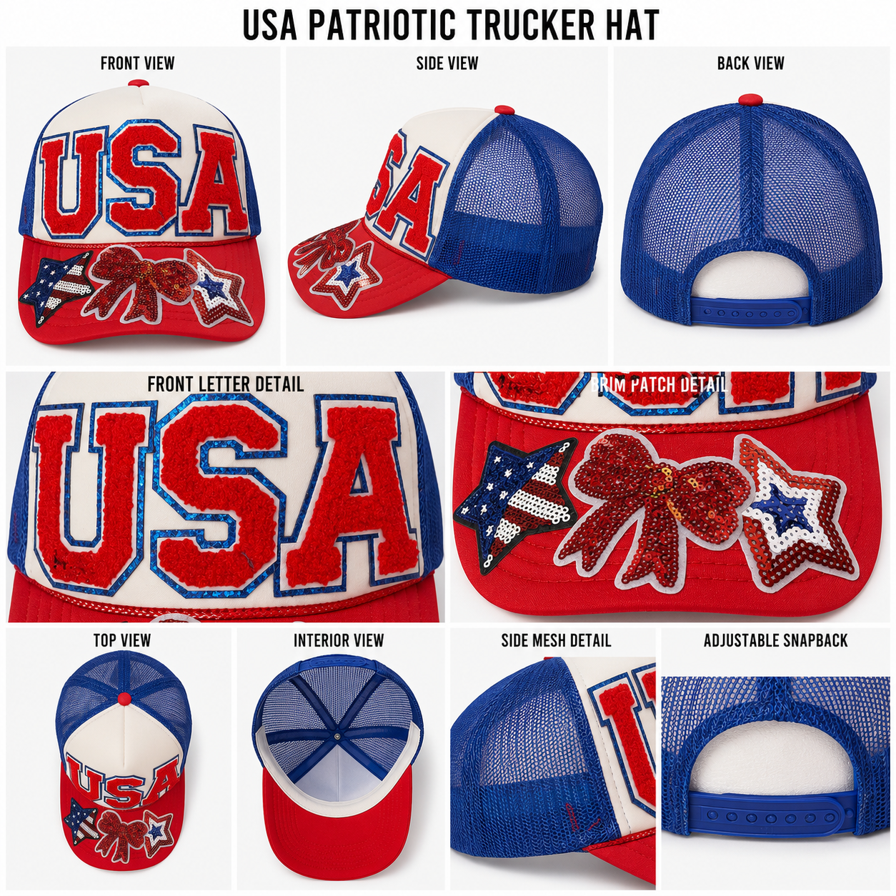 USA Themed Red and Blue Trucker Hat for Women custom made