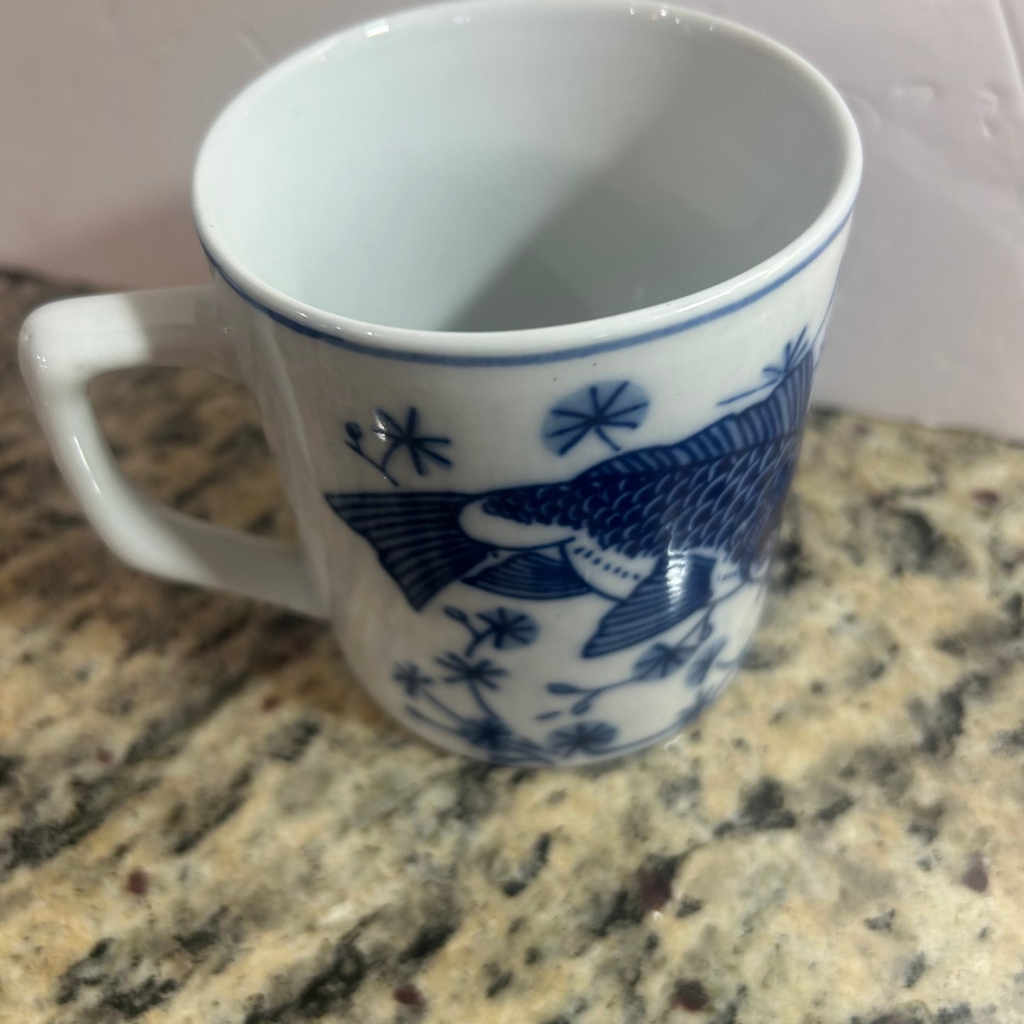 Blue and White Japanese Fish Design Mug