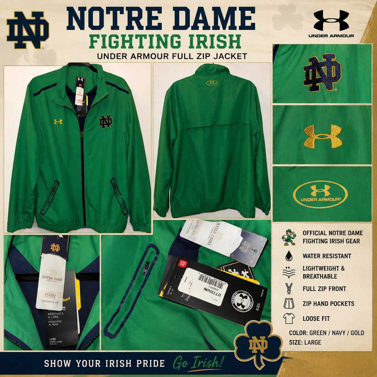 Note Dame Fighting Irish Green Jacket by Under Armour