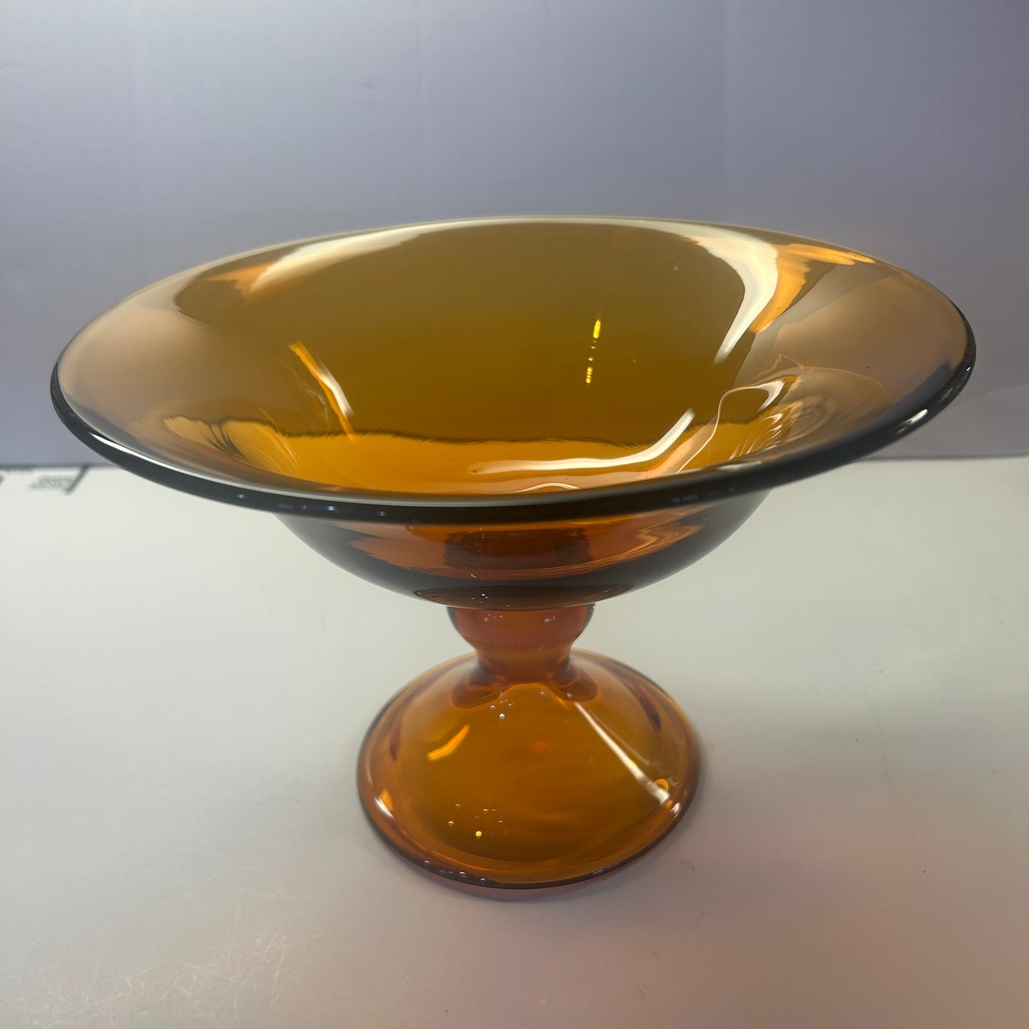 Decorative Amber Glass Pedestal Bowl