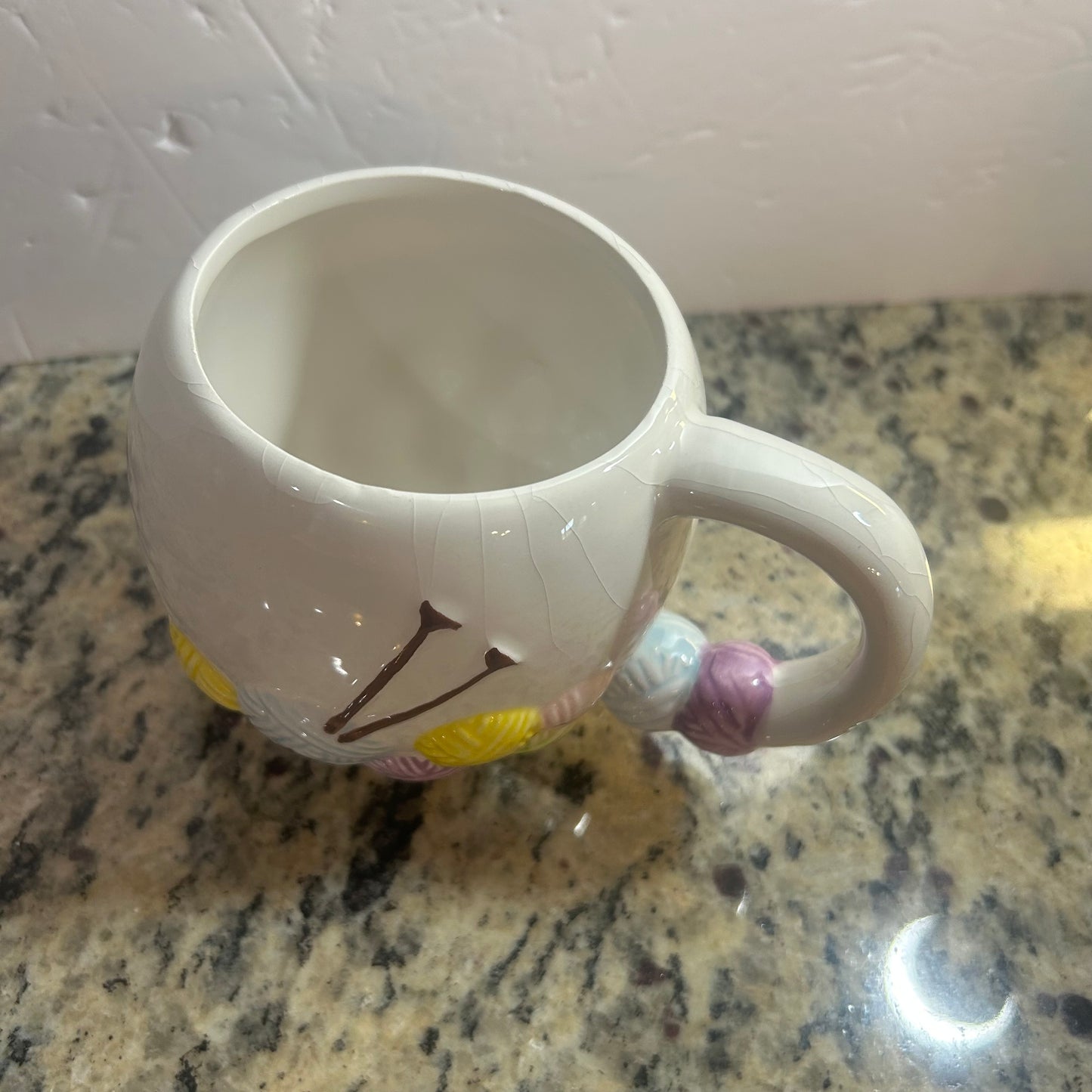 White Mug w/ Multi-Color Sewing Yarn and Needle Design 3D