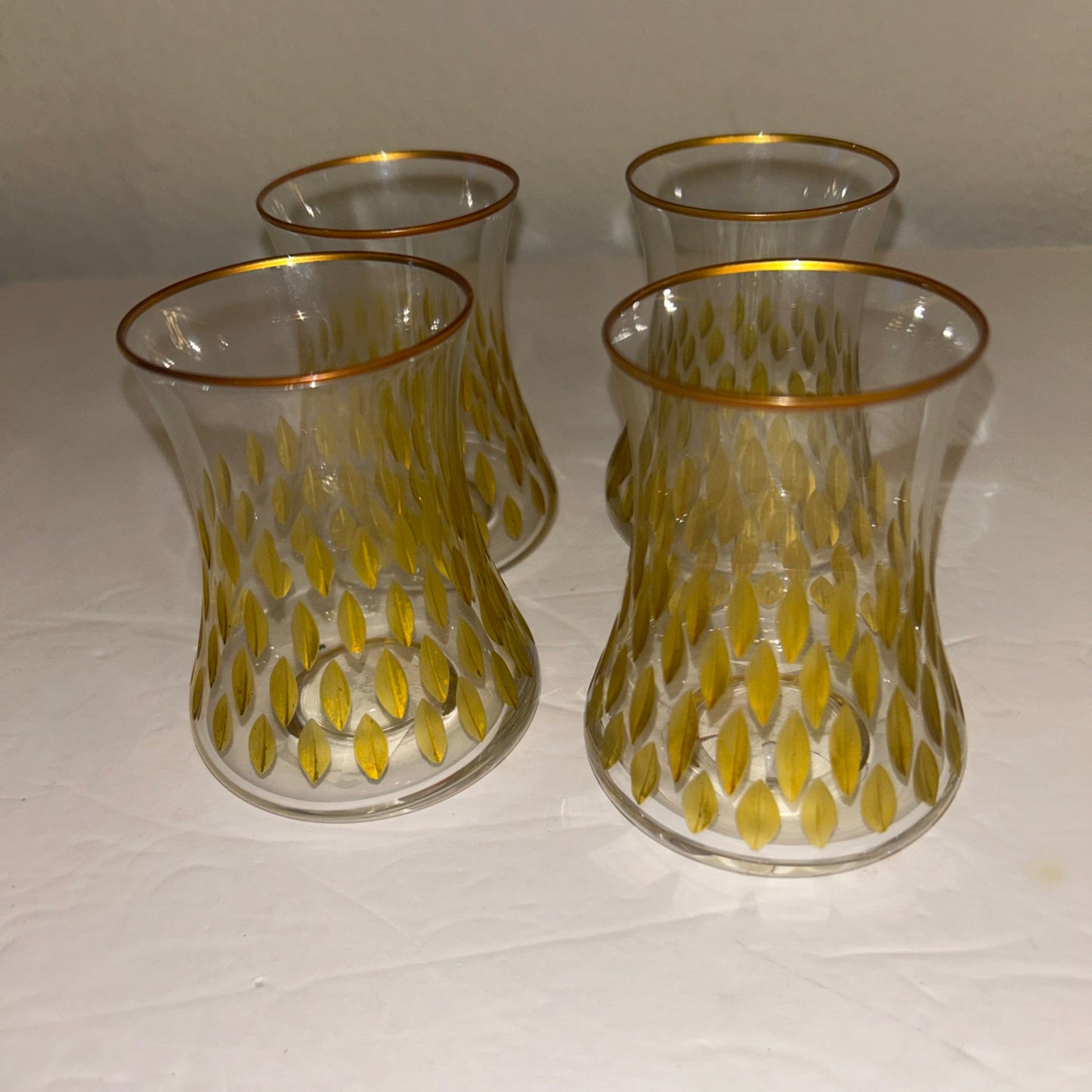 Vintage Gold Etched 4oz Drinking Glasses set of 4