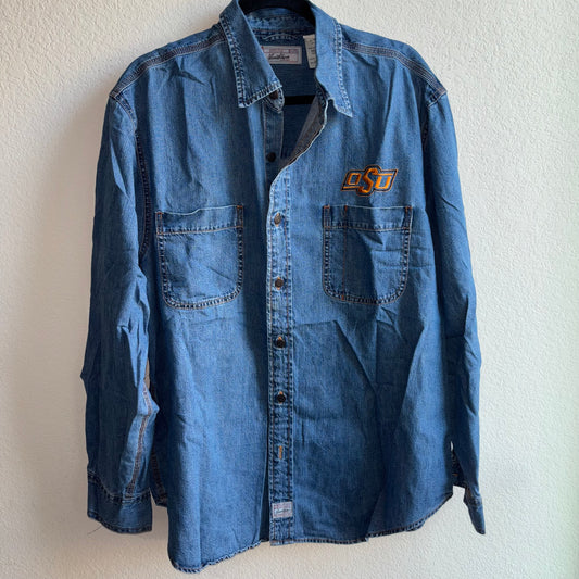 Oklahoma State University (OSU)Cowboys Levi Strauss Blue Jean Long Sleeve Button Down shirt, size XL (46/48)