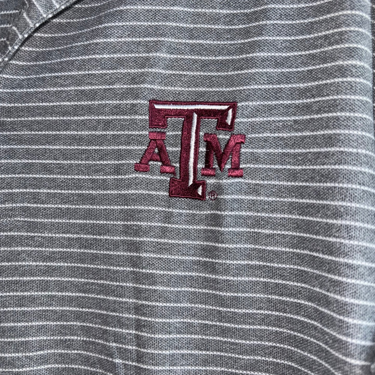 Texas A&M Gray w/ White Stripes Polo Burgundy Logo