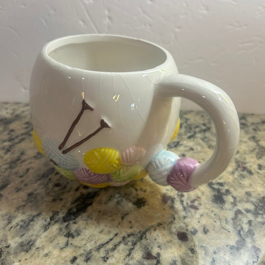 White Mug w/ Multi-Color Sewing Yarn and Needle Design 3D