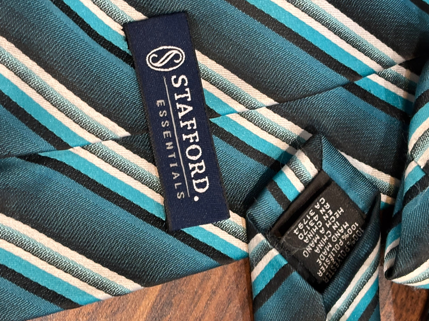 Stafford Essentials Turquoise Striped Tie 100% Polyester 59”