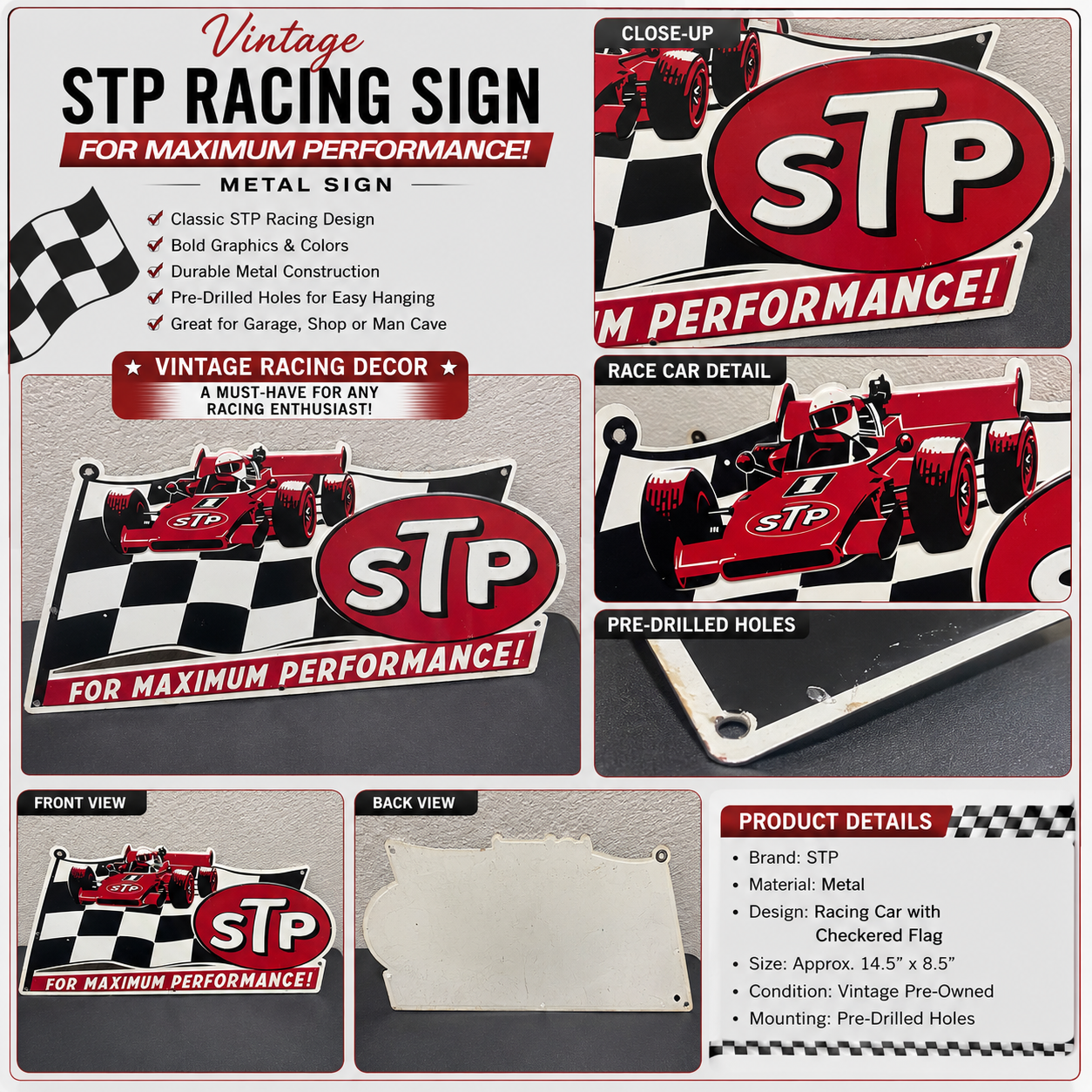 STP Racing Car Metal Sign Wall Art