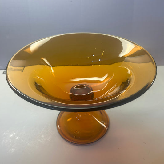 Decorative Amber Glass Pedestal Bowl