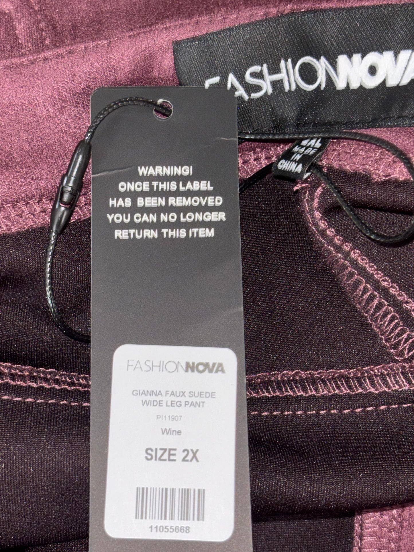 Maroon Faux Suede Wide Leg Pants Women’s Size 2X by Fashion Nova