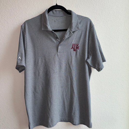 Texas A&M Gray w/ White Stripes Polo Burgundy Logo