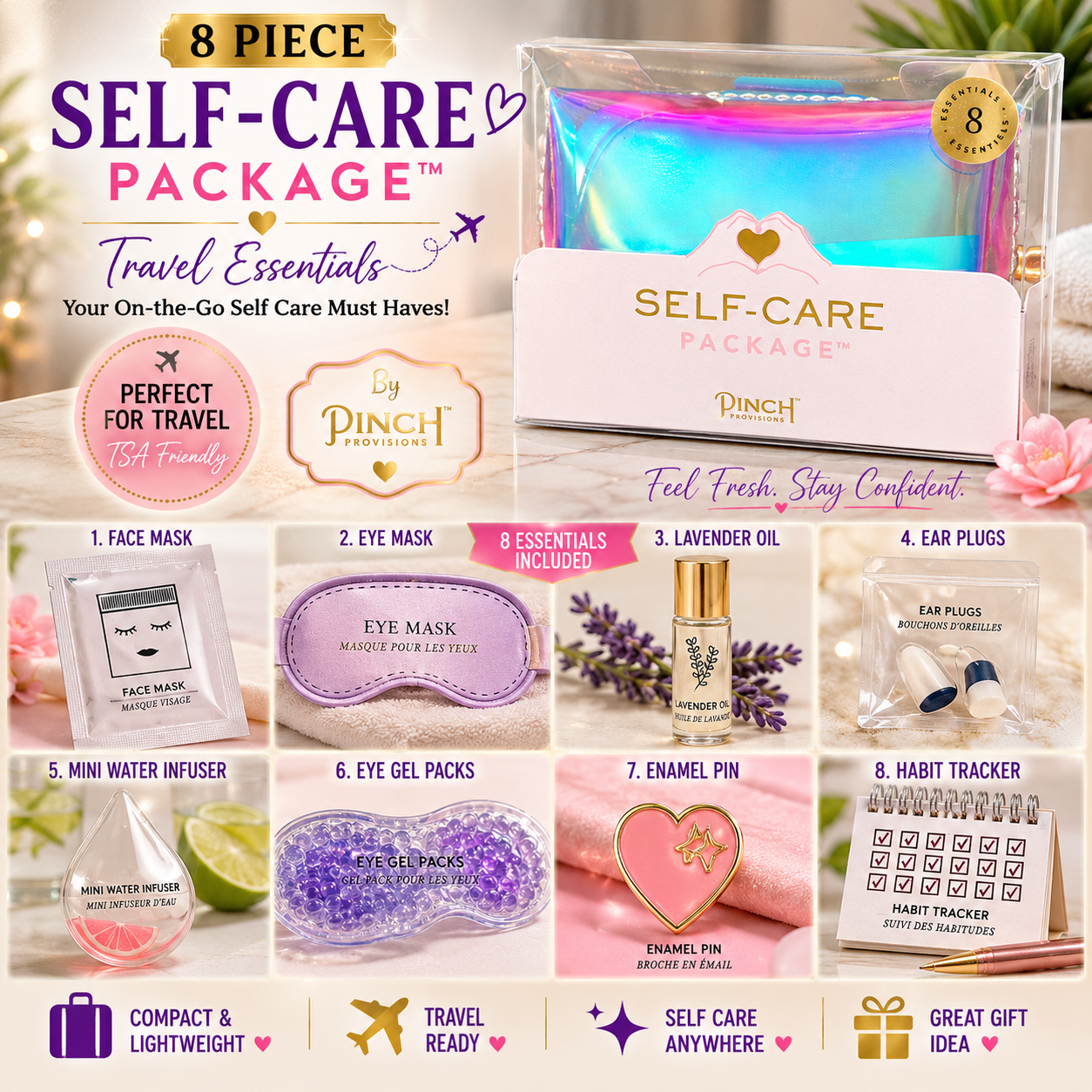 8 piece personal travel kit