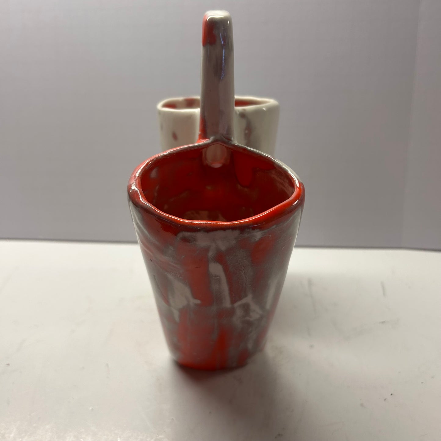 Handmade Ceramic orange and cream utensil holder