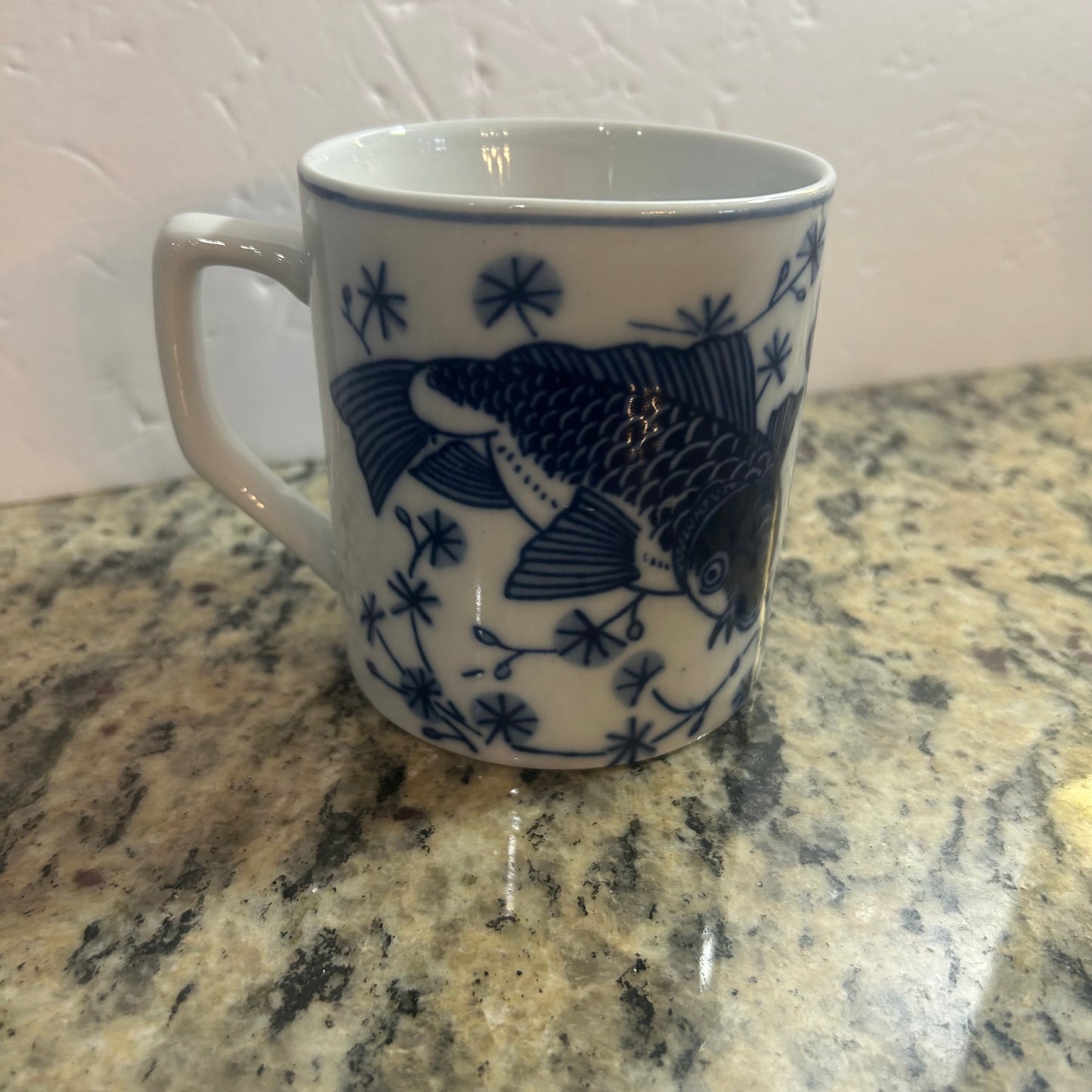 Blue and White Japanese Fish Design Mug