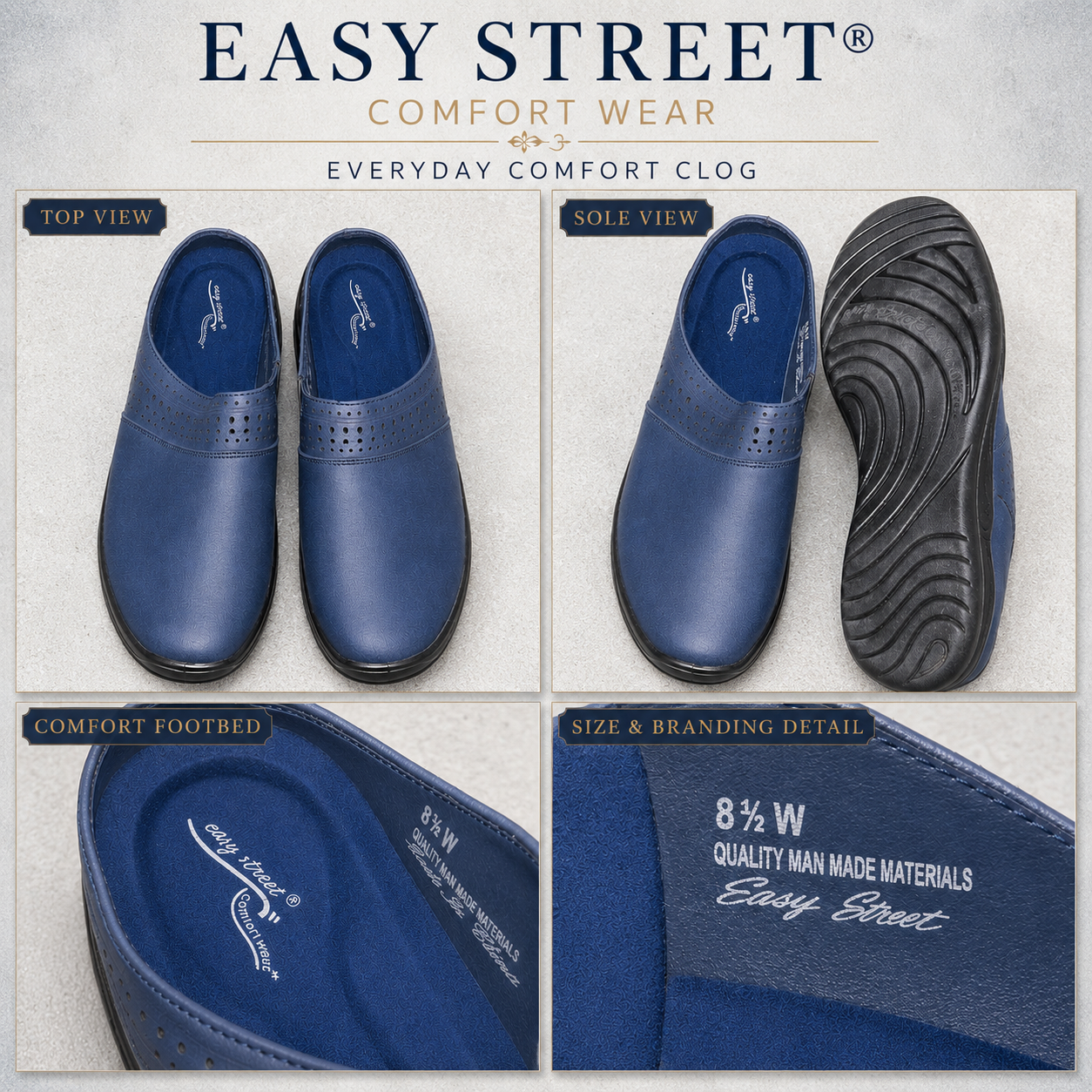 Easy Street Women’s Blue Vegan Slip in Clogs size 8.5