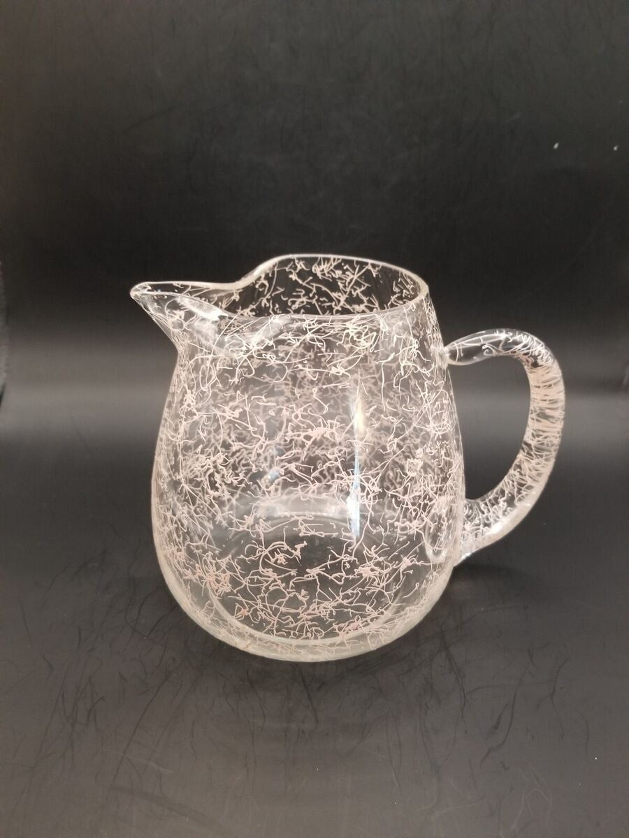 Vintage MCM Pink Splatter Drizzle Pitcher and set of 5 Glasses