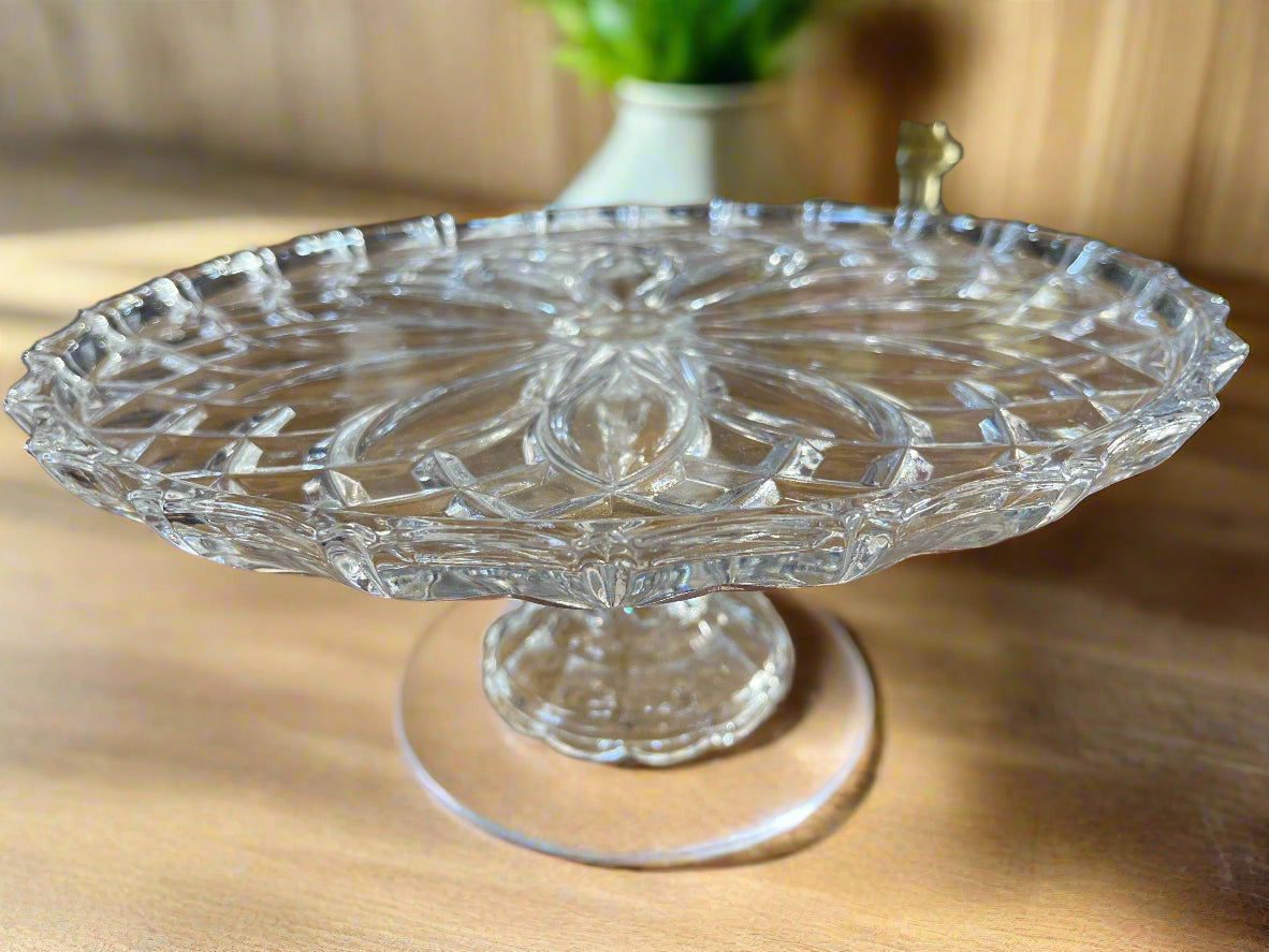 Vintage Large Crystal Cut Glass Pedestal Cake/Pastry Dish