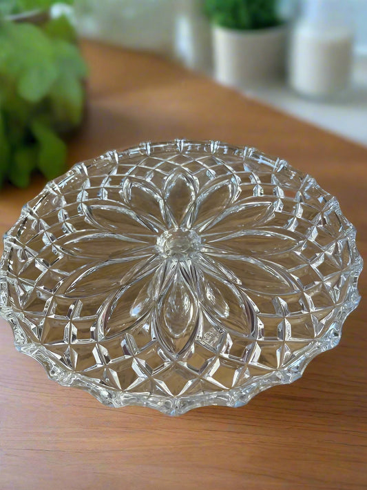 Vintage Large Crystal Cut Glass Pedestal Cake/Pastry Dish