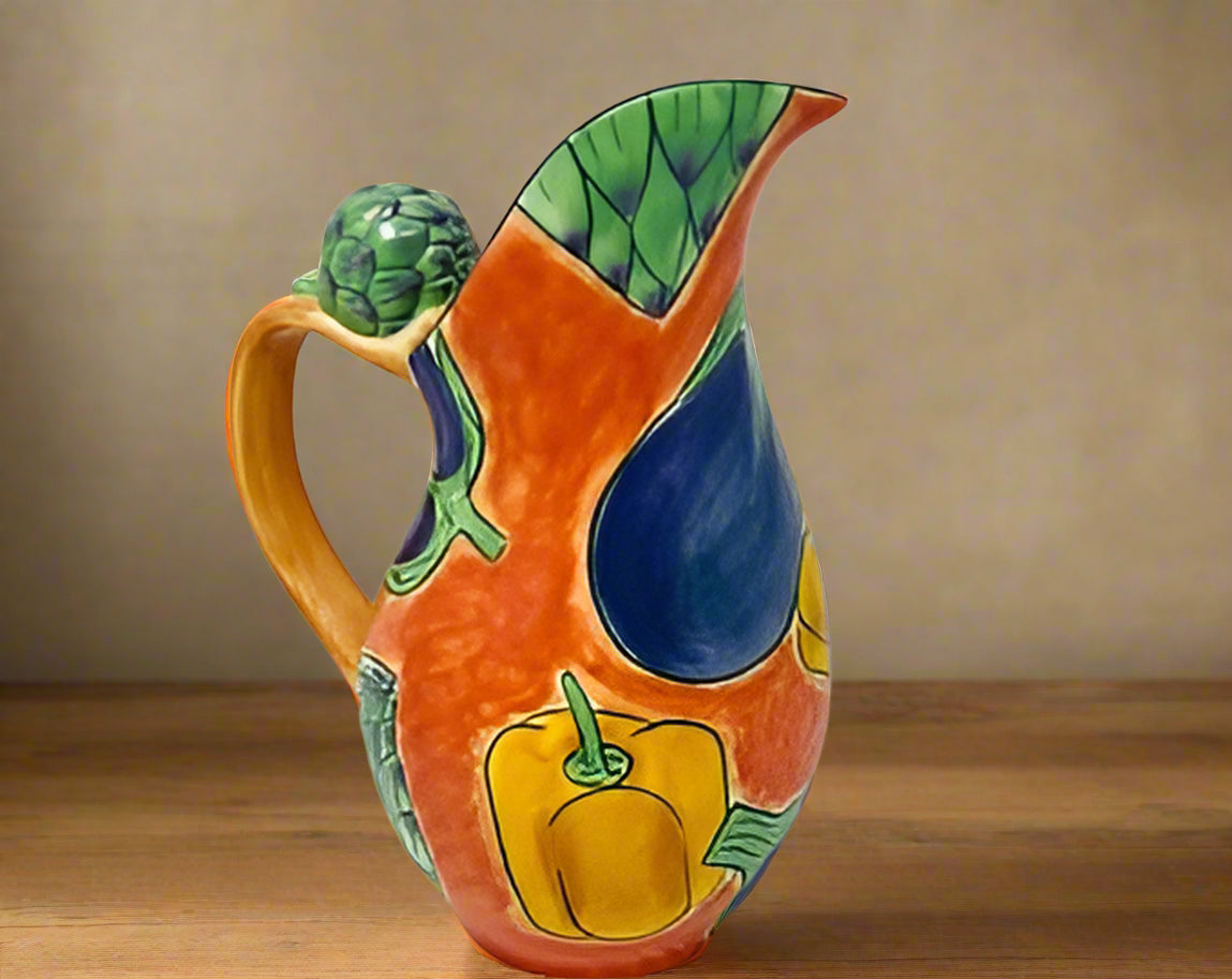 Hand Painted Pitcher Vegetable Theme w/ Artichoke Handle