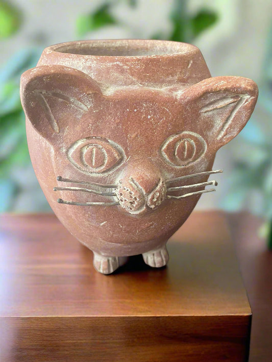 Hand-crafted Pottery Cat Planter