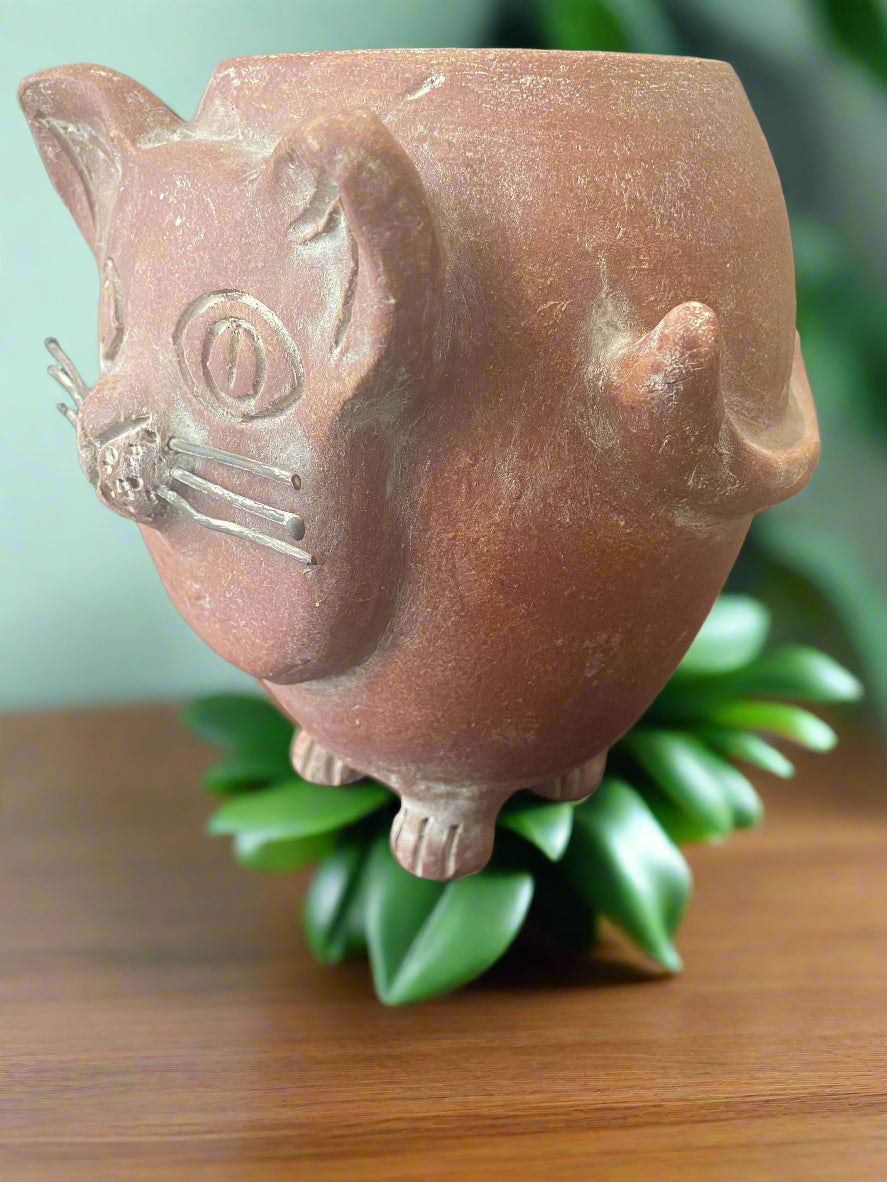 Hand-crafted Pottery Cat Planter