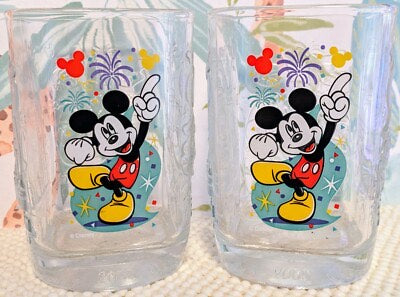 Vintage Mickey Mouse Glass Cups (Year 2000) set of 2