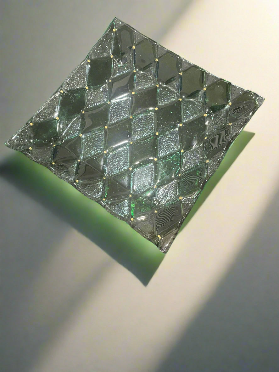 Decorative Green Diamond Design Square Glass Plate
