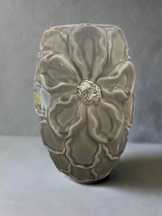 Gray Vase Flower Textured Decor 8” Tall