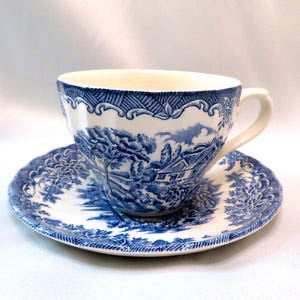 Vintage Churchill  Blue & White Teacup and Saucer