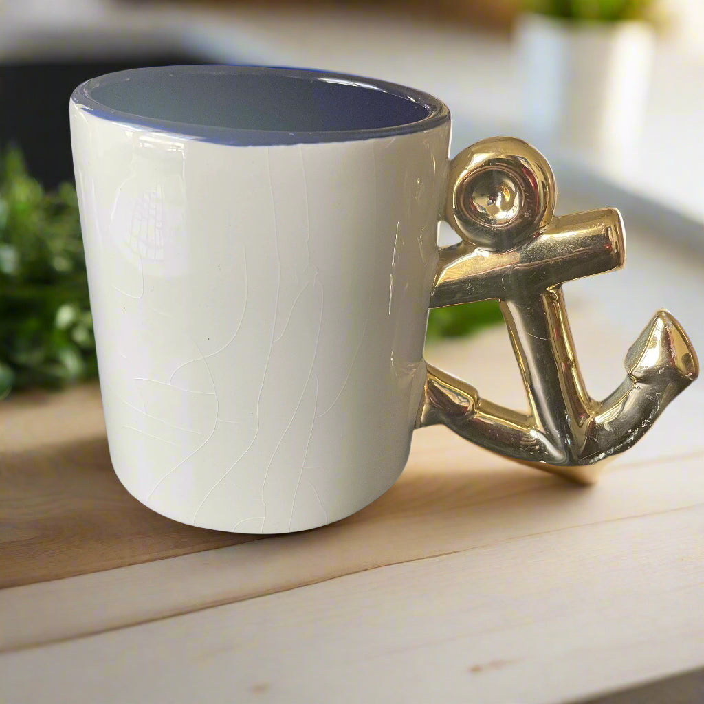White and Blue with Gold Anchor Mug