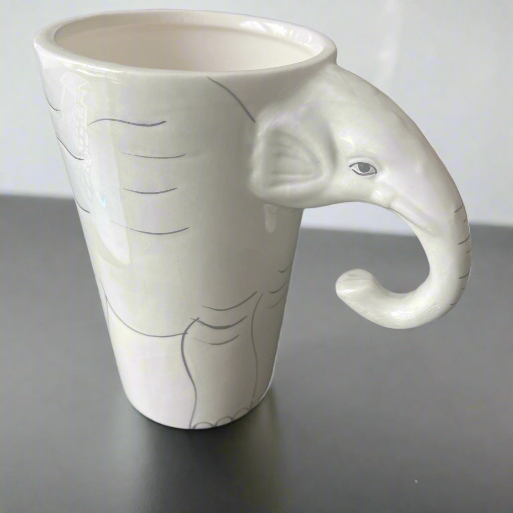 Elephant Mug with Face and Trunk Design Handle