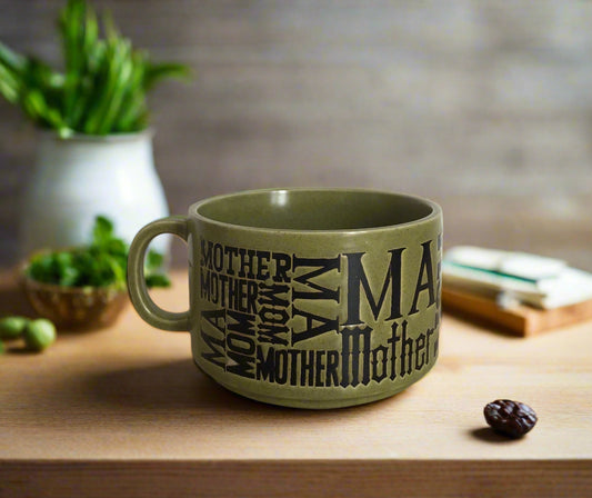 Vintage Mug for Soup/Coffee Green Stoneware “Mother”(made in Japan)