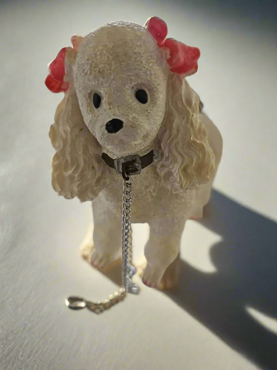 Fancy White and Pink Puddle with Silver Chain Leash Figurine