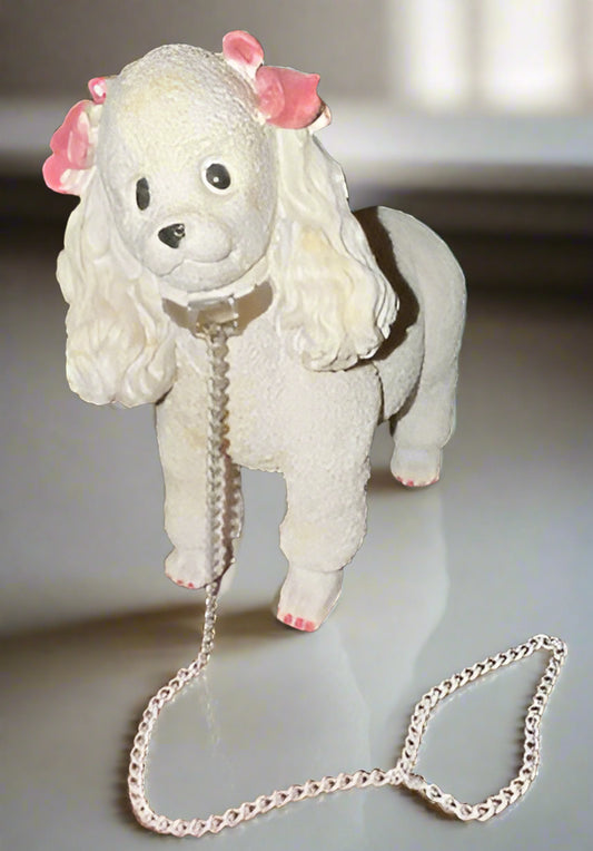 Fancy White and Pink Puddle with Silver Chain Leash Figurine