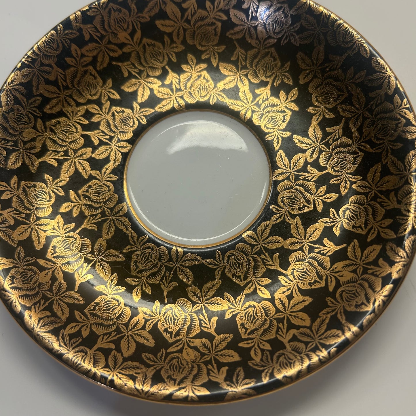 Elegant Gold and Black Rose TeaCup