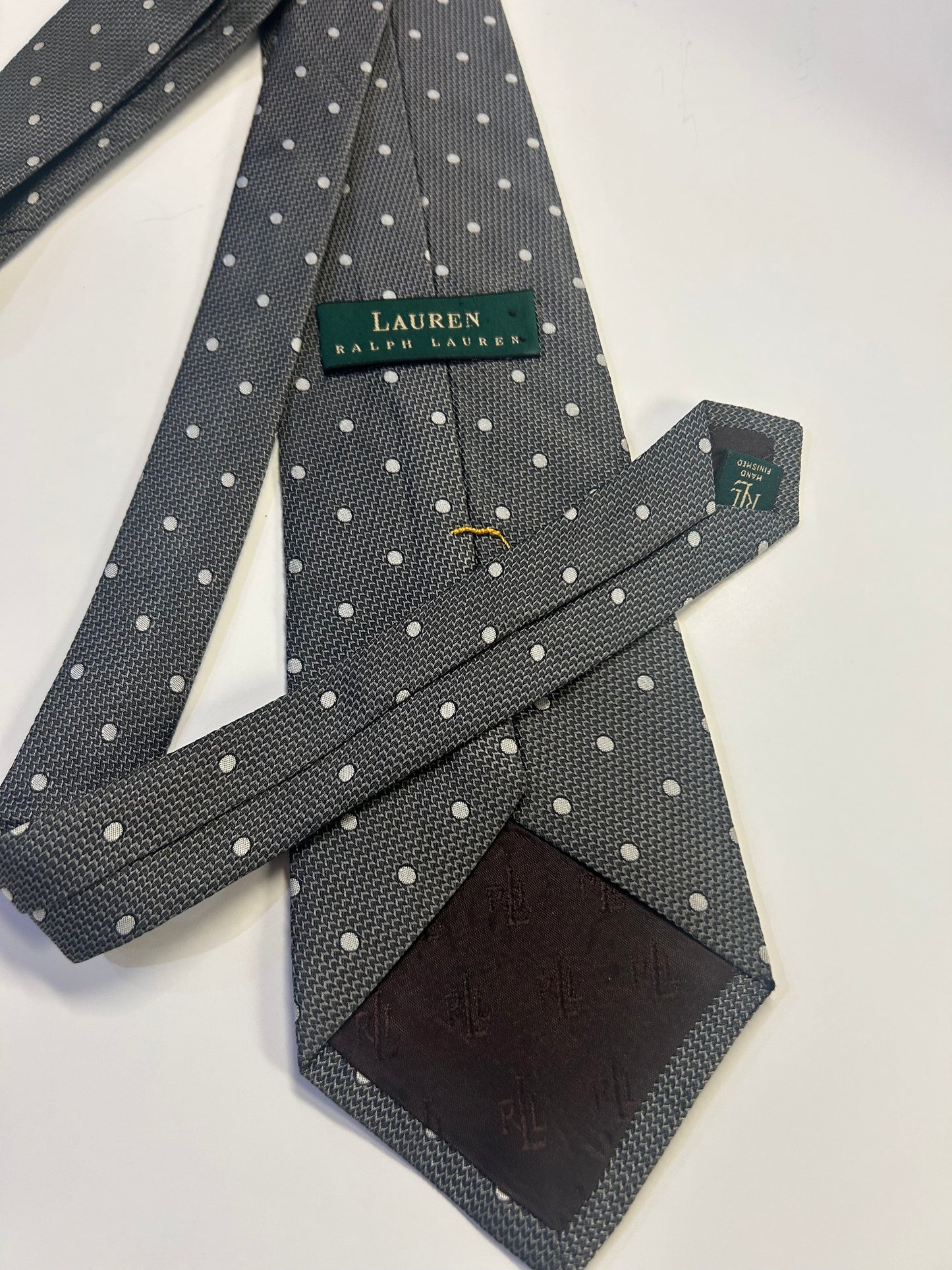 Ralph Lauren charcoal gray Tie w/ White PolkaDots