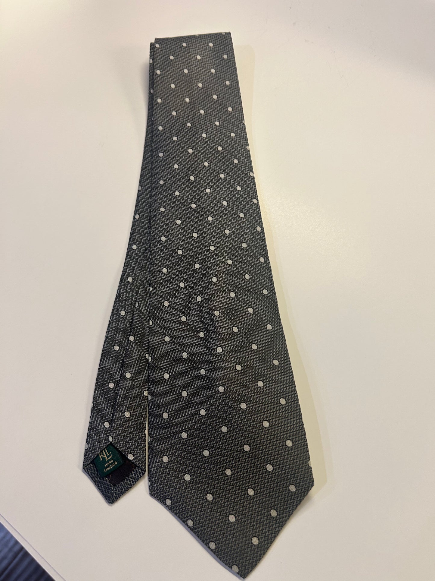 Ralph Lauren charcoal gray Tie w/ White PolkaDots