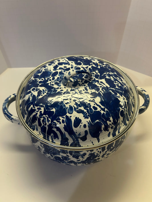 Blue and White Swirl Design 2 Handle Cookware Pot 6qt